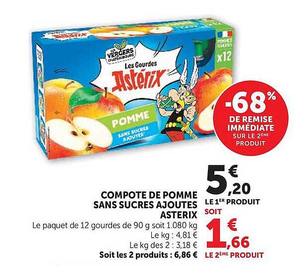 COMPOTE DE POMME SANS SUCRES AJOUTES ASTERIX