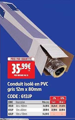 Conduit isolé en PVC gris 12m x 80mm