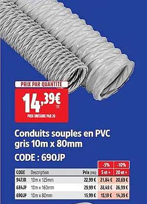 Conduits souples en PVC gris 10m x 80mm