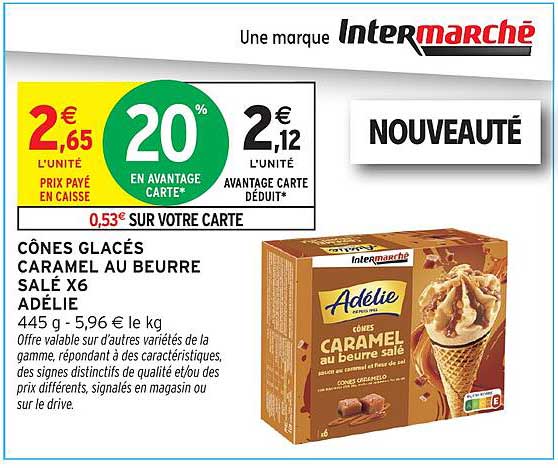 CÔNES GLACÉS CARAMEL AU BEURRE SALÉ X6 ADÉLIE