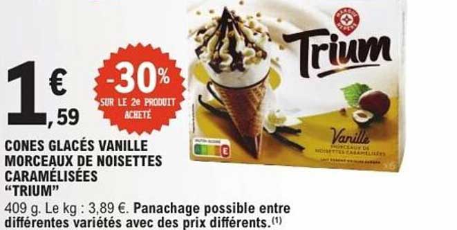 CÔNES GLACÉS VANILLE MORCEAUX DE NOISETTES CARAMÉLISÉES “TRIUM”