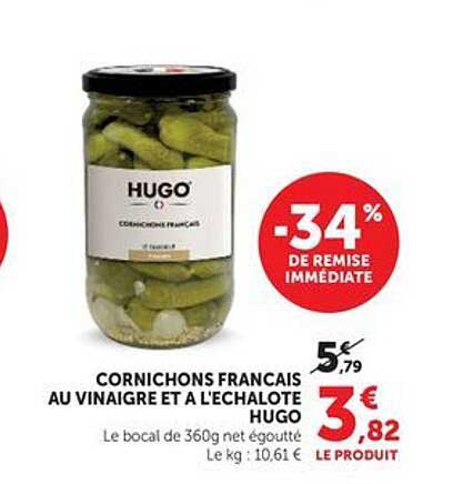 CORNICHONS FRANCAIS AU VINAIGRE ET A L'ECHALOTE HUGO
