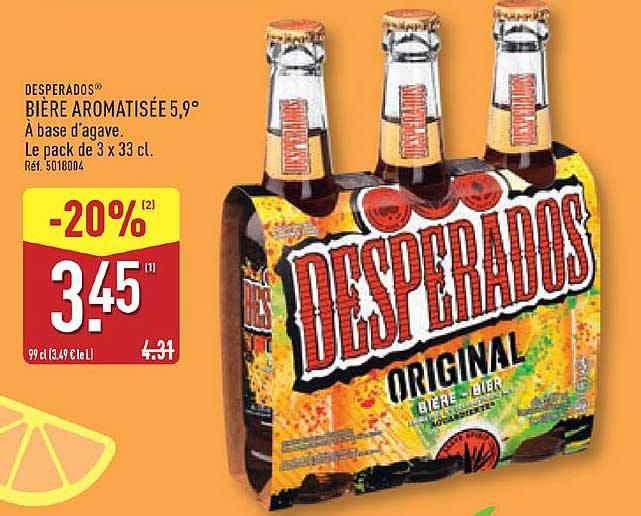 DESPERADOS® BIÈRE AROMATISÉE 5,9° À base d'agave. Le pack de 3 x 33 cl.