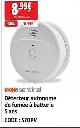 Détecteur autonome de fumée à batterie 5 ans