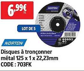 Disques à tronçonner métal 125 x 1 x 22,23mm CODE : 703FK