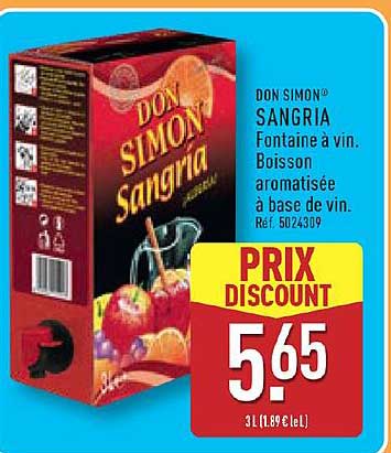 DON SIMON SANGRIA Fontaine à vin. Boisson aromatisée à base de vin. Réf. 6024309 PRIX DISCOUNT