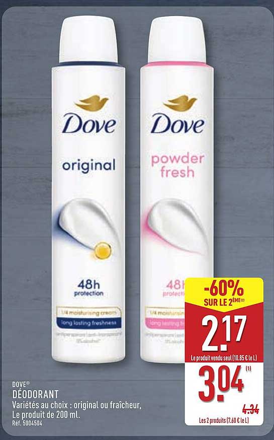 DOVE DÉODORANT Variétés au choix : original ou fraîcheur, Le produit de 200 ml.