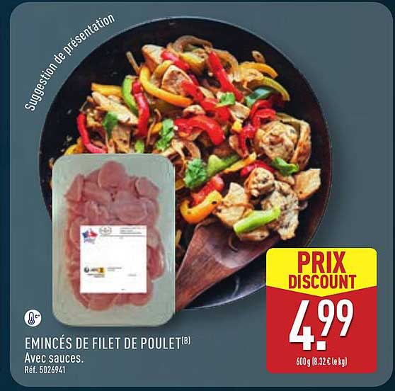 EMINCÉS DE FILET DE POULET(B) Avec sauces.