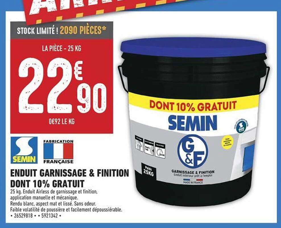 ENDUIT GARNISSAGE & FINITION DONT 10% GRATUIT