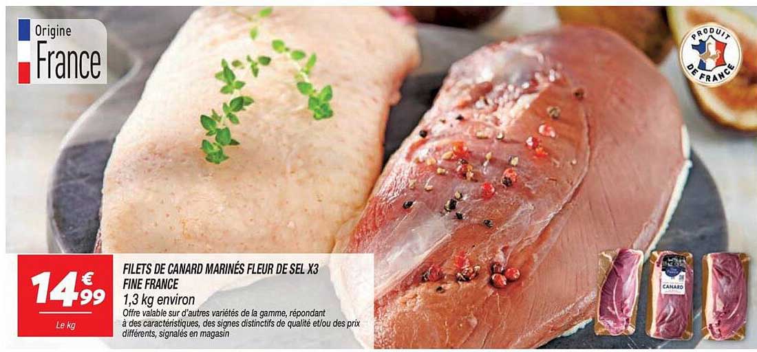 FILETS DE CANARD MARINÉS FLEUR DE SEL X3 FINE FRANCE 1,3 kg environ