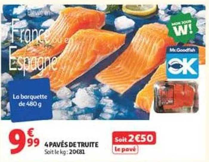 France d’Irlande, Espagne - La barquette de 480 g - 4 PAVÉS DE TRUITE