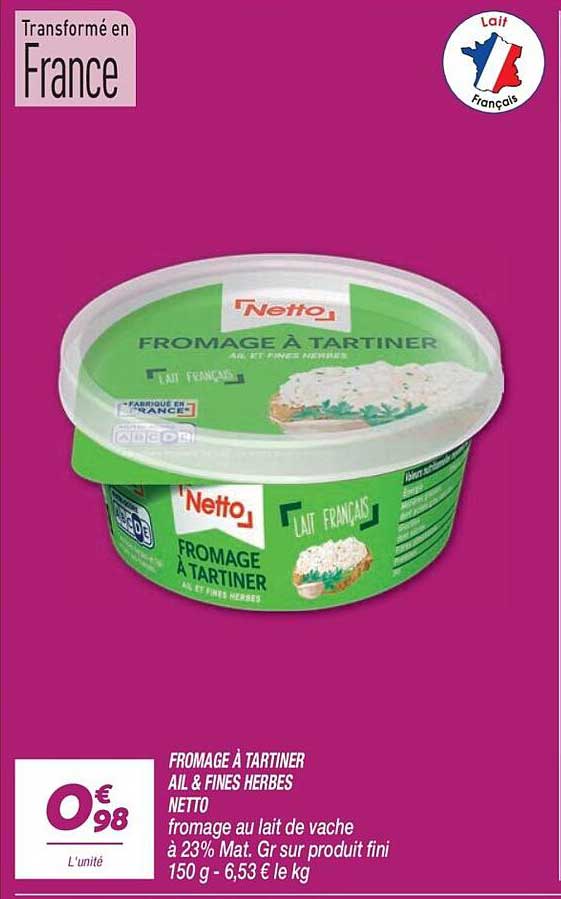 FROMAGE À TARTINER AIL & FINES HERBES NETTO