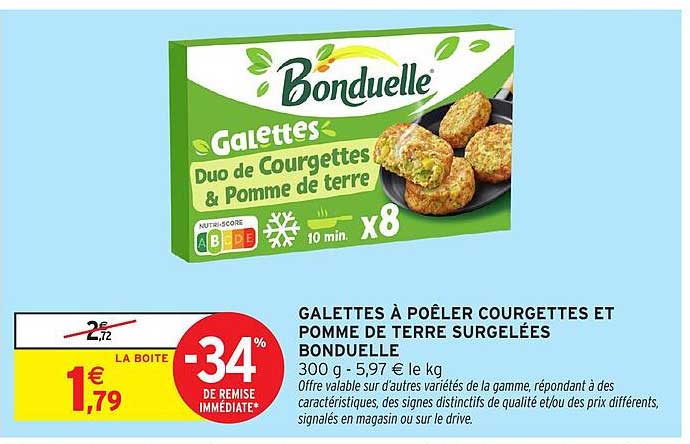 GALETTES À POÊLER COURGETTES ET POMME DE TERRE SURGELÉES BONDUELLE