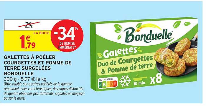 GALETTES À POÊLER COURGETTES ET POMME DE TERRE SURGELÉES BONDUELLE
