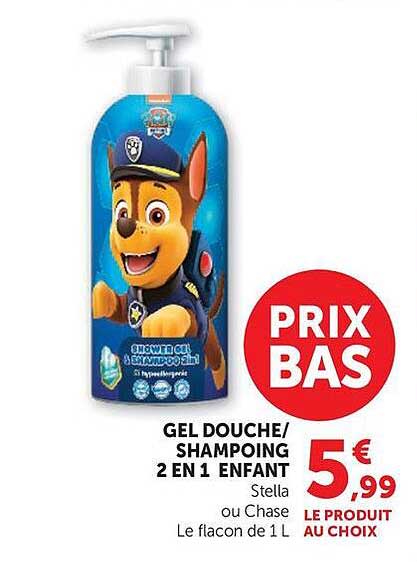 GEL DOUCHE/ SHAMPOING 2 EN 1 ENFANT Stella ou Chase Le flacon de 1 L