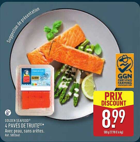 GOLDEN SEAFOOD® 4 PAVÉS DE TRUITE®* Avec peau, sans arêtes. Réf. 5003661