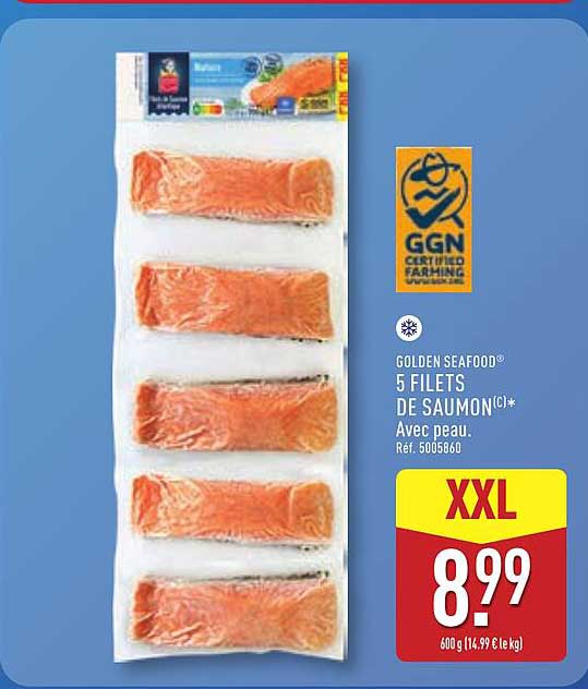 GOLDEN SEAFOOD® 5 FILETS DE SAUMON(C)* Avec peau.