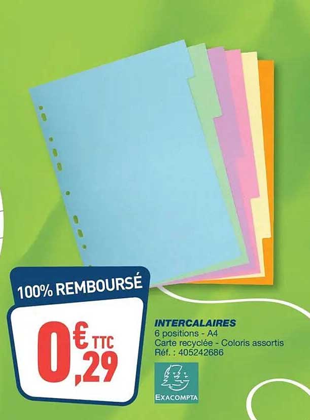 INTERCALAIRES 6 positions - A4 Carte recyclée - Coloris assortis Réf. : 405242686
