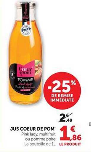 JUS COEUR DE POM' Pink lady, multifruit ou pomme poire La bouteille de 1L