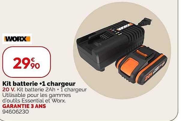 Kit batterie +1 chargeur 20 V. Kit batterie 2Ah + 1 chargeur