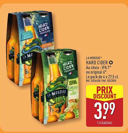 LA MORDUE HARD CIDER Au choix : IPA 7° ou original 6°. Le pack de 4 x 27,5 cl.
