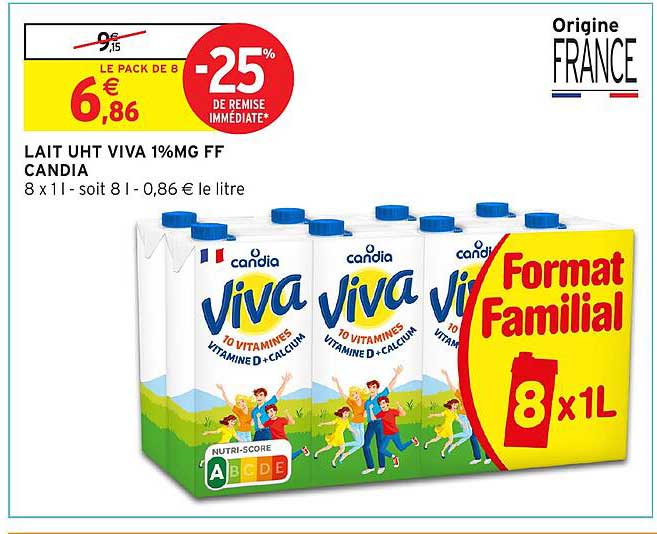 LAIT UHT VIVA 1%MG FF CANDIA