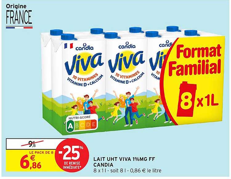 LAIT UHT VIVA 1%MG FF CANDIA