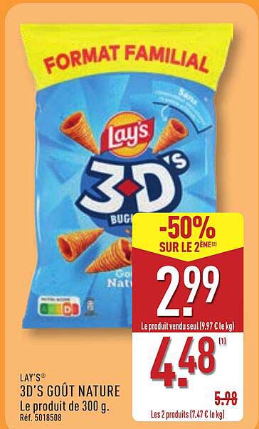 LAY'S 3D'S GOÛT NATURE Le produit de 300 g. Réf. 5018508