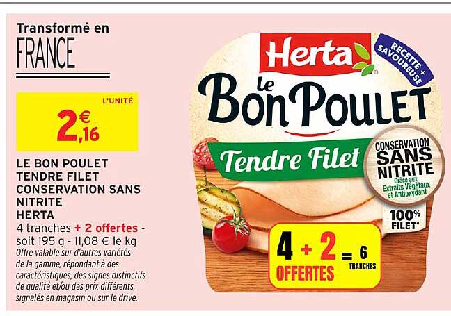 LE BON POULET TENDRE FILET CONSERVATION SANS NITRITE HERTA