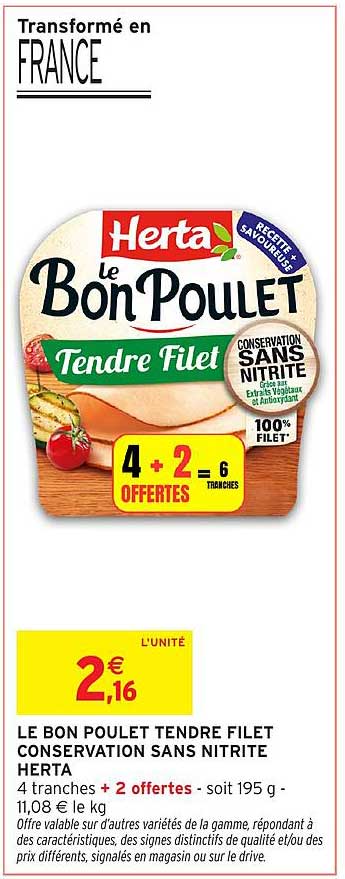 LE BON POULET TENDRE FILET CONSERVATION SANS NITRITE HERTA