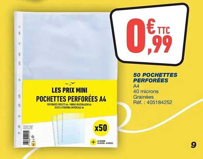 LES PRIX MINI POCHETTES PERFORÉES A4
