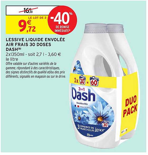 LESSIVE LIQUIDE ENVOLÉE AIR FRAIS 30 DOSES DASH