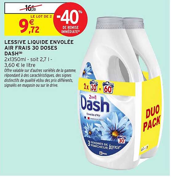LESSIVE LIQUIDE ENVOLÉE AIR FRAIS 30 DOSES DASH(b)