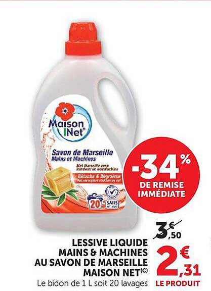 LESSIVE LIQUIDE MAINS & MACHINES AU SAVON DE MARSEILLE MAISON NET