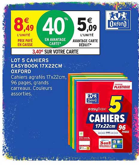 LOT 5 CAHIERS EASYBOOK 17X22CM OXFORD