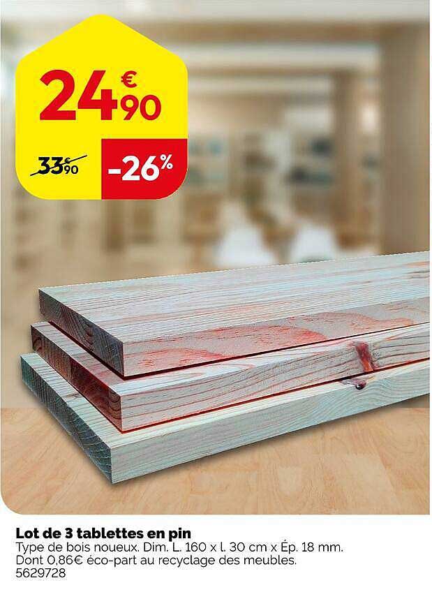 Lot de 3 tablettes en pin