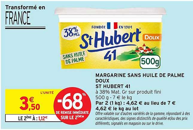 MARGARINE SANS HUILE DE PALME DOUX ST HUBERT 41