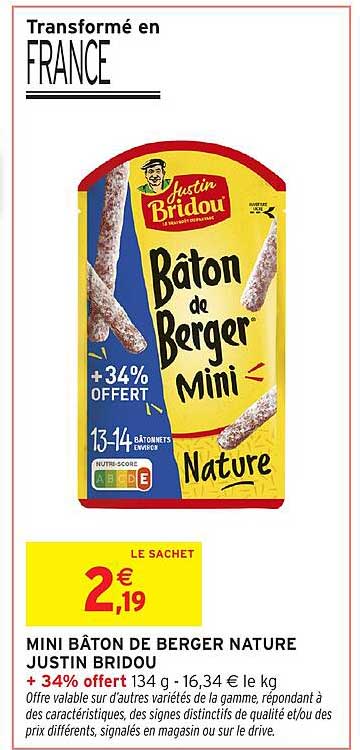 MINI BÂTON DE BERGER NATURE JUSTIN BRIDOU + 34% offert 134 g