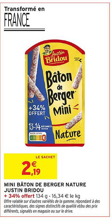 MINI BÂTON DE BERGER NATURE JUSTIN BRIDOU + 34% offert 134 g