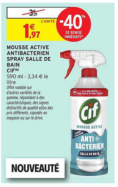 MOUSSE ACTIVE ANTIBACTERIEN SPRAY SALLE DE BAIN CIF(b) 590 ml