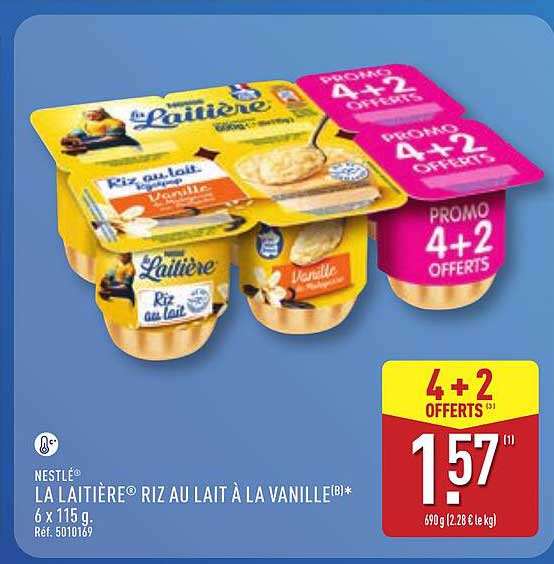 NESTLÉ LA LAITIÈRE® RIZ AU LAIT À LA VANILLE[B]* 6 x 115 g. Réf. 5010169