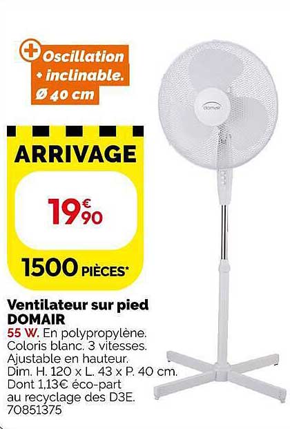 + Oscillation inclinable. Ø 40 cm