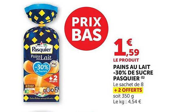 PAINS AU LAIT -30% DE SUCRE PASQUIER