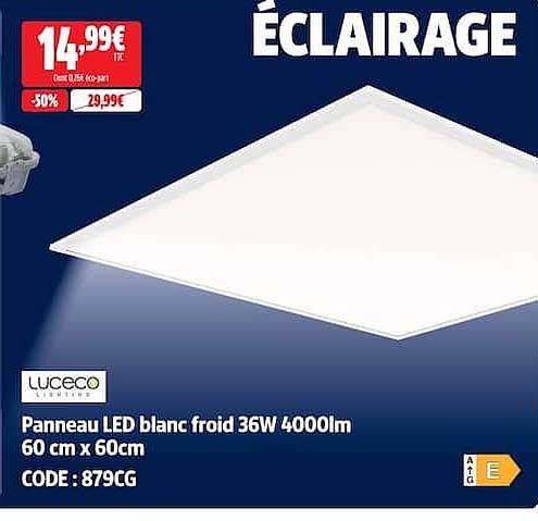 Panneau LED blanc froid 36W 4000lm 60 cm x 60cm