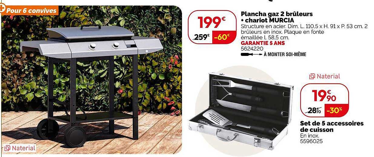 Plancha gaz 2 brûleurs + chariot MURCIA