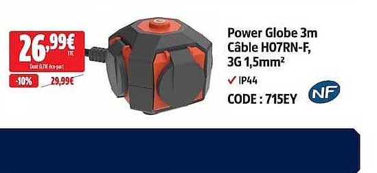 Power Globe 3m Cable H07RN-F, 3G 1,5mm²