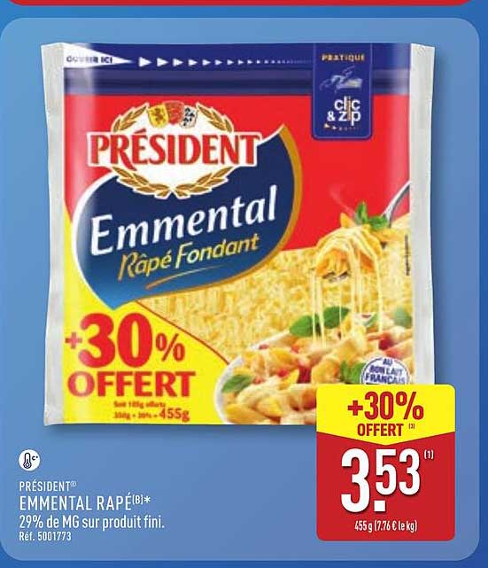 PRÉSIDENT Emmental Râpé Fondant +30% OFFERT