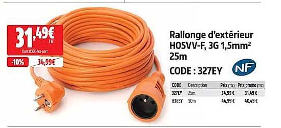 Rallonge d’extérieur HO5VV-F, 3G 1,5mm² 25m
