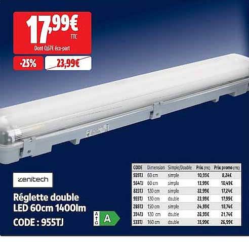 Réglette double LED 60cm 1400lm CODE: 95STJ