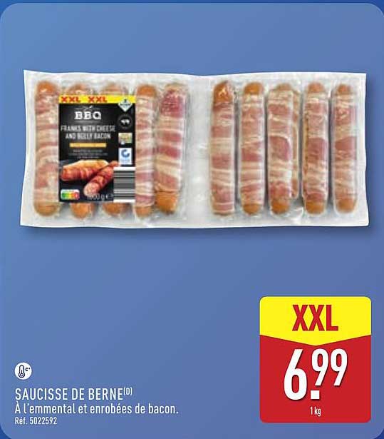 SAUCISSE DE BERNE (b) À l’emmental et enrobées de bacon.